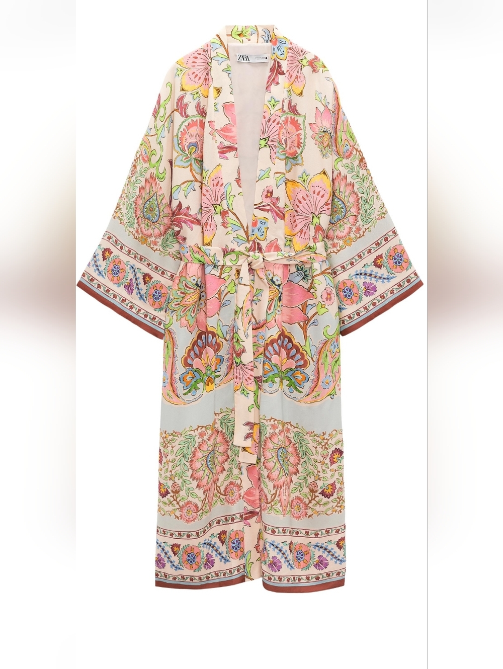 NWT Zara Floral Kimono Robe in Pink, Green, Cream